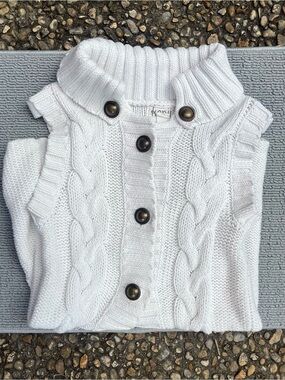 White Cable-Knit Button Front Sweater Vest